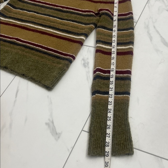 Zara Striped Olive Green Mohair Wool Blend Sweater Crew Neck Long Sleeve Sz L - Picture 10 of 11